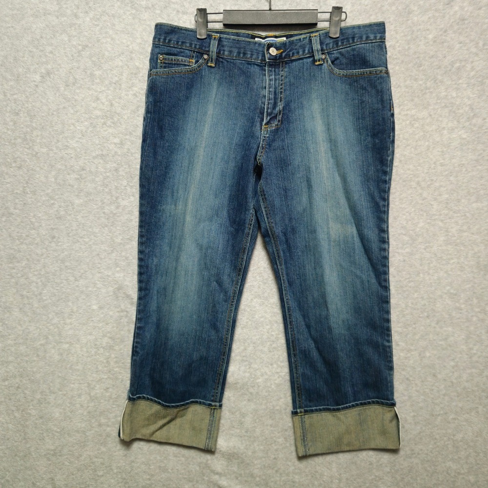 OLD NAVY Selvedged Womens‎ Blue Jeans 14 Low Waist Stretch Denim Cuffed Vintage
